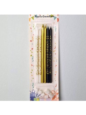 Parti Show Siyah Beyaz Gold Pasta Mumu Konfeti Desenli 6 Adet