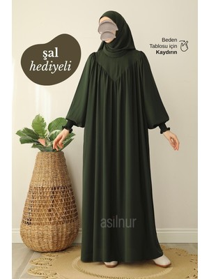 Asilnur Sema Elbise Şal Hediyeli Takım Haki