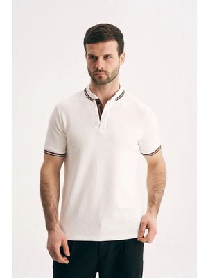 Silvano Erkek Slim Fit Dokulu Tişört- Yaka ve Kol Çizgi Detaylı Premium Polo