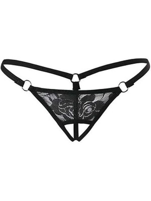 Esranın Dünyası Siyah Dantelli Özel Bölgesi Açık G-String TM1167