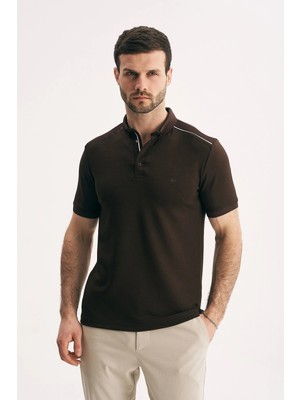 Silvano Erkek Slim Fit Polo Yaka Tişört - Omuz ve Yaka Çizgi Detaylı Dokulu Polo