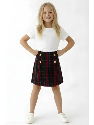Bym Style Kız Çocuk Etek Ekoseli Şort Etek 4-14 Yaş