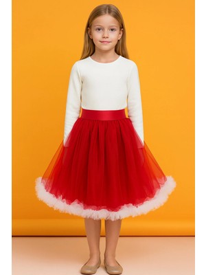 Esila Kids Kız Çocuk Etek Kırmızı ve Beyaz Renkli Kemerli Şık