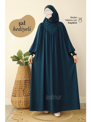 Asilnur Sema Elbise Şal Hediyeli Takım Petrol Mavisi