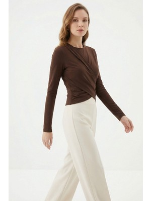 Rays Kahve Crop Uzun Kol Bluz 251269