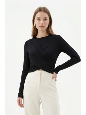 Rays Siyah Crop Uzun Kol Bluz 251269