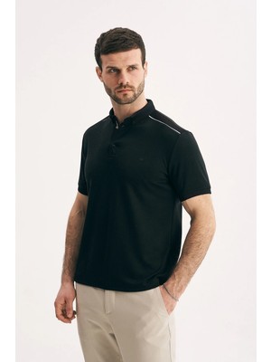 Silvano Erkek Slim Fit Polo Yaka Tişört - Omuz ve Yaka Çizgi Detaylı Dokulu Polo