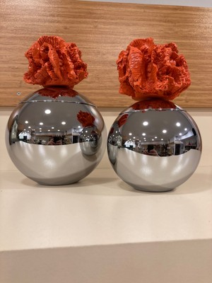 Plus Home Dekoratif 2'li Pirinç Gümüş Obje Oranje Mercan Yükseklik 23 ve 20 cm