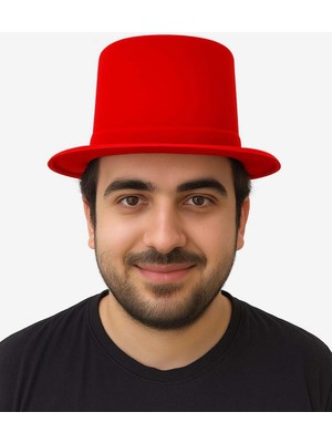 Esranın Dünyası Kırmızı Renk Plastik Nubuk Kadife Flok Kaplama Fötr Şapka 11 cm