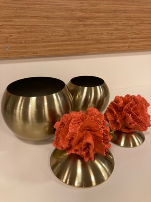 Plus Home Dekoratif 2'li Antik Eskitme Pirinç Oranje Mercan Obje Yükseklik 23 ve 20 cm