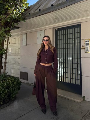 Laluvia Mürdüm Kot Crop Ceket Pantolon Takım - 51244