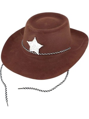 Esranın Dünyası Çocuk Kovboy Şapkası Plastik Üzeri Flok Kaplama Koyu Kahverengi