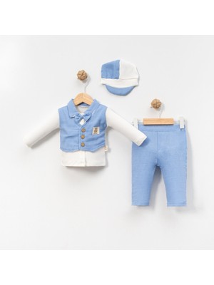 Diji Baby 6-9-12-18 Ay Yelek Detaylı Kasketli Uzun Kollu Mevsimlik 3 Lü Erkek Takımı