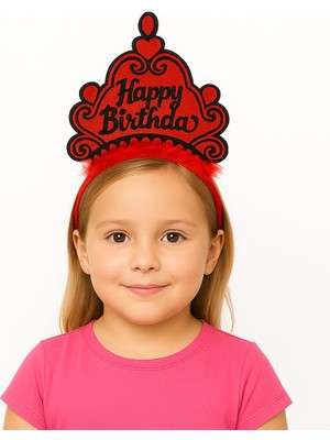 Kırmızı Happy Birthday Prenses Tacı – Doğum Günü Taç Aksesuarı Midastech
