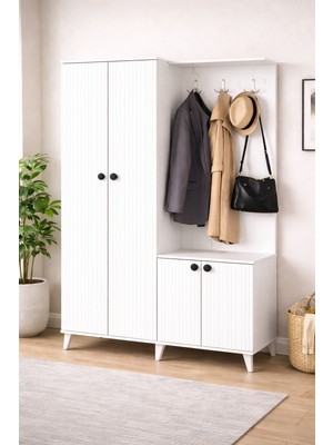 Setay Portmanto Arven Askılıklı Portmanto Vestiyer Ayakkabılık - Beyaz