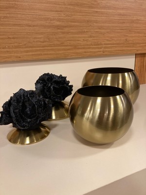 Plus Home Dekoratif Pirinç 2'li Antik Eskitme Siyah Mercan Obje Yükseklik 23 ve 20 cm