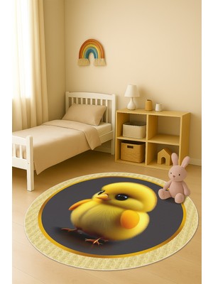 Dolce Mariee Dijital Baskı Civciv Desenli Kaymaz Taban Çocuk ve Genç Odası Halısı H0374