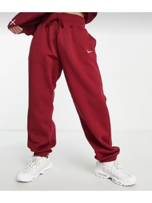 Nike Sportswear Phoenix Fleece High-Rise Yüksek Belli Oversize Bol Kalıp Bordo Kadın Eşofman Altı DQ5887-677