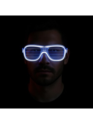 Beyaz LED Işıklı Parti Gözlüğü - Neon Glow Şerit Gözlük 3 Modlu Midastech