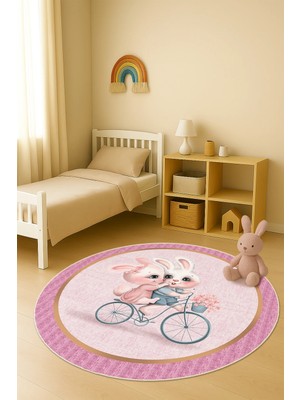 Dolce Mariee Dijital Baskı Tavşan Desenli Kaymaz Taban Çocuk ve Genç Odası Halısı H0372