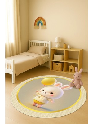 Dolce Mariee Dijital Baskı Tavşan Desenli Kaymaz Taban Çocuk ve Genç Odası Halısı H0378