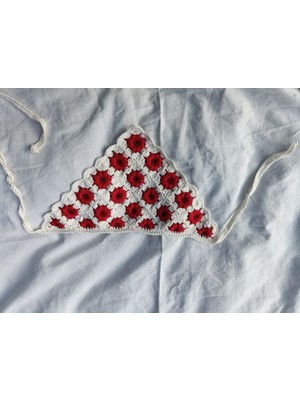Kahvemavii Papatya Motifli Renkli Örgü Bandana