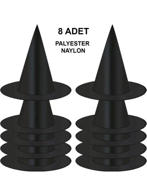 Esranın Dünyası 8 Adet Siyah Cadı Şapkası – Yetişkin &amp; Çocuk Kostüm Aksesuarı