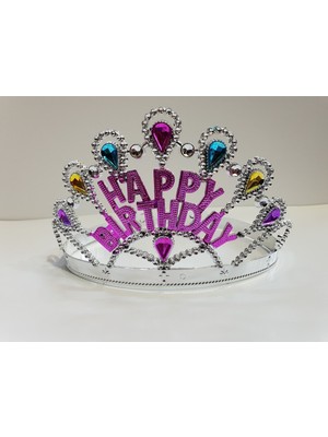 Gümüş Renk Happy Birthday Yazılı Doğum Günü Tacı 60 cm Midastech