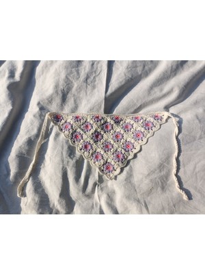 Kahvemavii Papatya Motifli Renkli Örgü Bandana