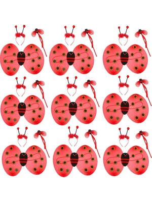 Uğur Böceği Kostüm Seti - Kanat Taç Asa 3 Parça 12 Adet