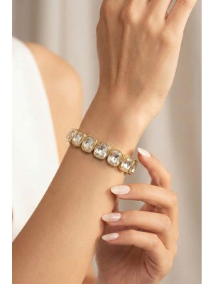 Wuclo Baget Kesim Zirkon Taşlı Gold Kristal Bijuteri Bileklik