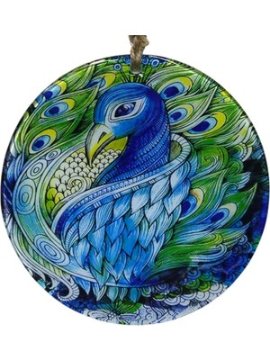 Mixperi 16 cm El Yapımı Tavus Kuşu Figürlü Dekoratif Cam Duvar Süsü - Hediyelik Dekor