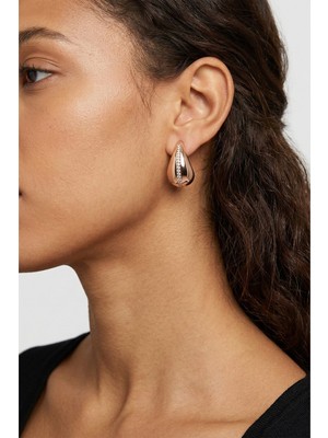 Wuclo Taş Işlemeli Rose Gold Bijuteri Damla Küpe