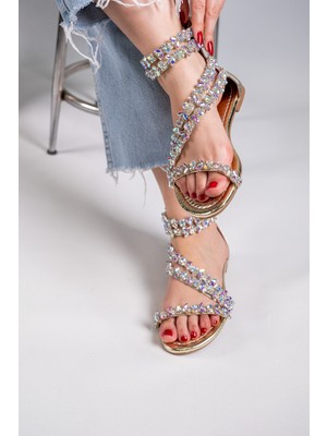 Oblavion Valen Taşlı Fermuarlı Hakiki Deri Sandalet