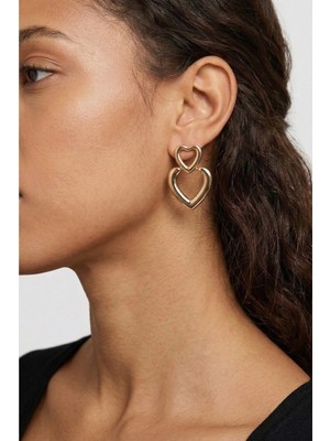 Wuclo Iç Içe Geçmiş Çift Kalp Formlu Gold Bijuteri Küpe