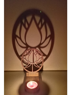 MidasTech Lotus Çiçeği Figür Kahverengi Ahşap Gölge Mumluk Projeksiyon Biblo – Mum Hediyeli Lot2 Midas