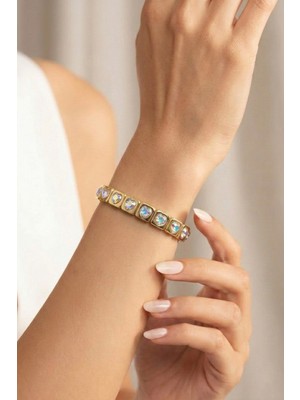 Wuclo Kalp Figürlü Hologram Taşlı Gold Bijuteri Bileklik