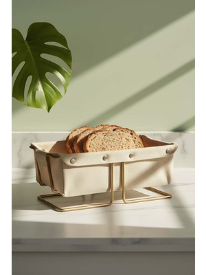 Gold Dikdörtgen Ekmek Sepeti & Çıkarılabilir Bej Kanvas Kumaş