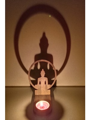 Buda Figür Kahverengi Ahşap Gölge Mumluk Projeksiyon Biblo – Mum Hediyeli Buda2 Midastech