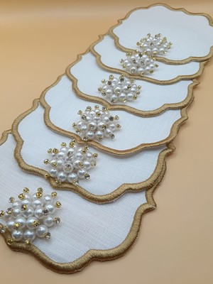 Zeynep Ela Kahve Yanı Incili Kokteyl Sunum Peçete 6 Adet Gold