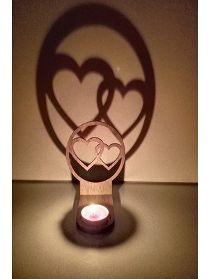 MidasTech Kalp Figür Kahverengi Ahşap Mdf Kesim Gölge Mumluk Projeksiyon Biblo – Mum Hediyeli Ikall2 Mid