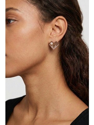 Wuclo Inci ve Zirkon Taşlı Kalp Formlu Rose Gold Bijuteri Küpe