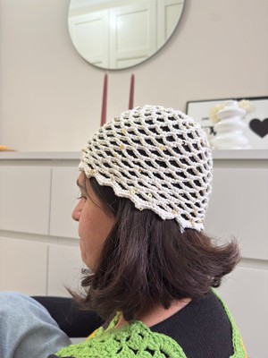 Kahvemavii Pullu Örgü File Bucket Şapka