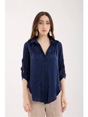 Moda Days Saten Jakar Katlanabilir Üç Çeyrek Kollu Gömlek