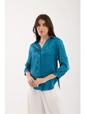 Moda Days Saten Jakar Katlanabilir Üç Çeyrek Kollu Gömlek
