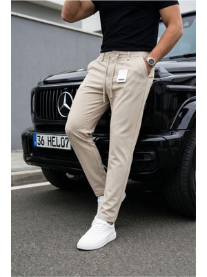 Oksit Holl Beli Lastikli ve Bağcıklı Likralı Esnek Örme Jogger Pantolon