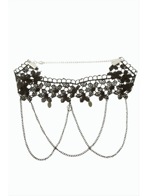 MidasTech Oval Zincir Sallantılı Dantel Kolye Nemere