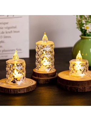 MidasTech LED Mum Şeffaf Kristal LED Mum Pilli Alevsiz Çay Mumu Düğün Doğum Günü Ortam Işığı Midi