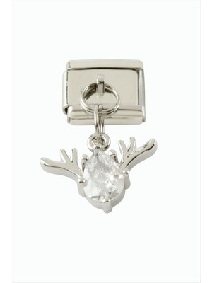 MidasTech Geyik Zirkon Taşlı Sallatılı Çelik Charm Nemere