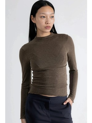 Hiccup Kadınlar BUSEM Uzun Kollu Slim Fit Bluz Haki Yeşil